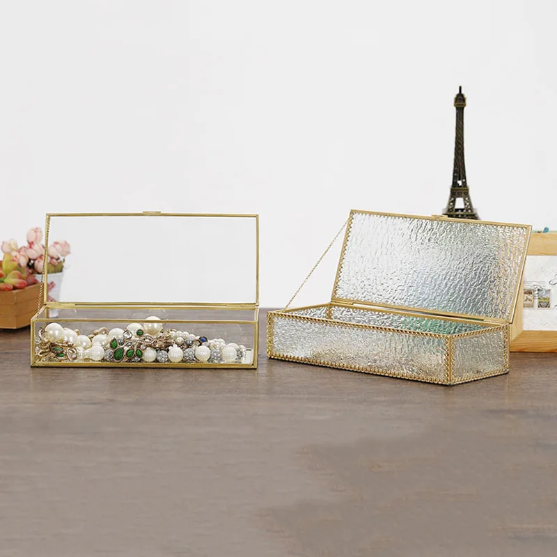 

Light Luxury Phnom Penh Flip glass Jewelry Box Dust-Proof Finishing Box Cosmetic Storage Box Diamond grain glass Crafts