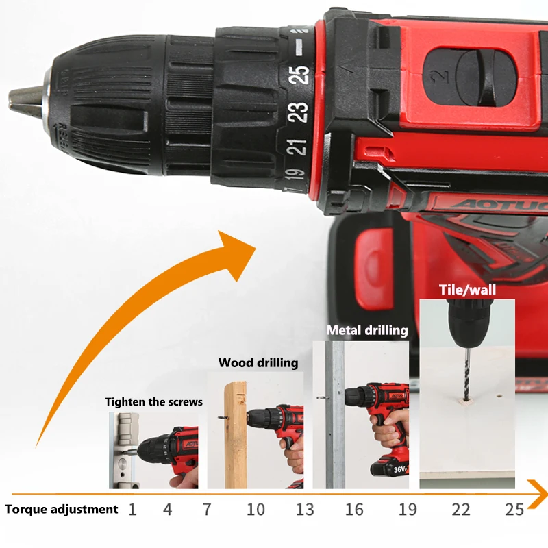 DRILLFORCE электрическая дрель Беспроводная шуруповерт литиевая батарея Мини