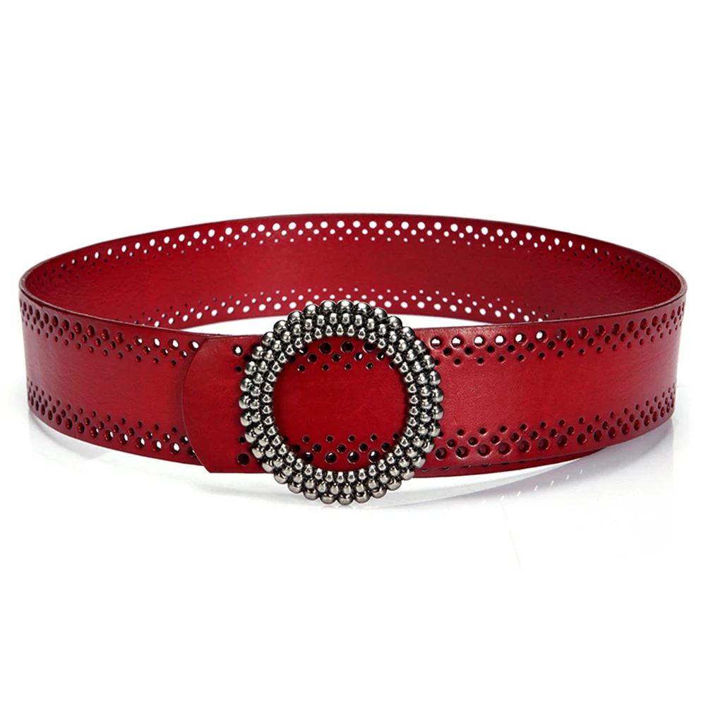 Blackish-Red Women's No Hole Leather Belt