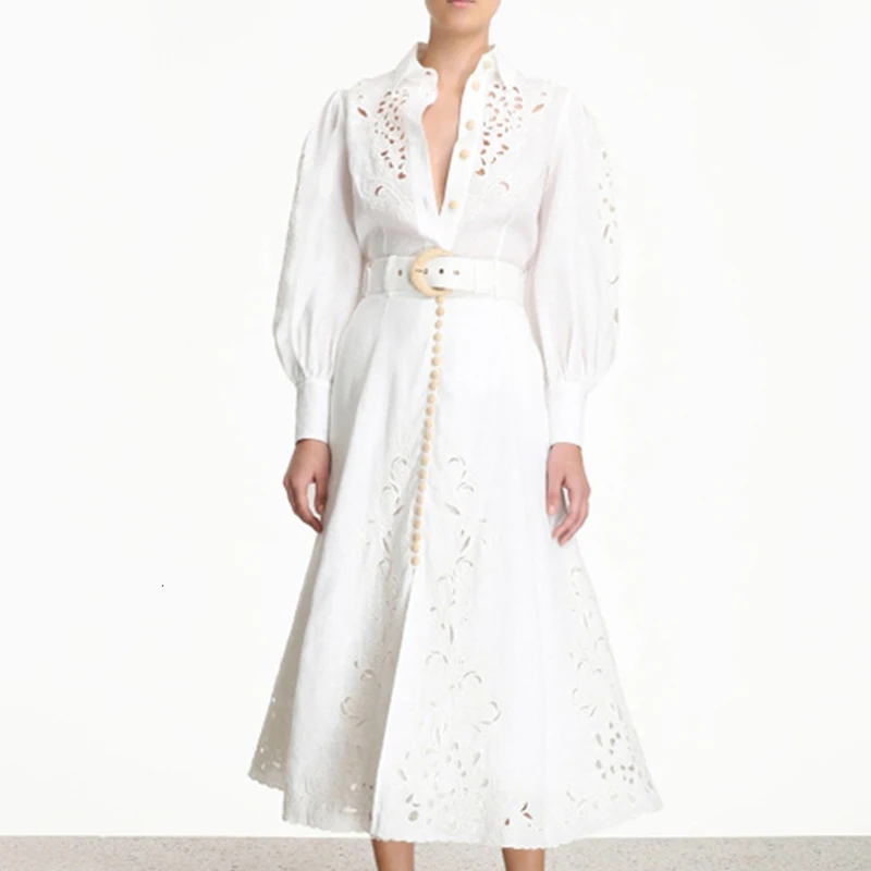 Hoge Kwaliteit Nieuwste Fashion 2020 Designer Runway Vrouwen Jurk Lange Mouwen Hollow Out Katoen Borduren Midi Jurk Hoge Kwaliteit Nieuwste Fashion 2020 Designer Runway Vrouwen Jurk Lange Mouwen Hollow Out Katoen Borduren Midi Jurk