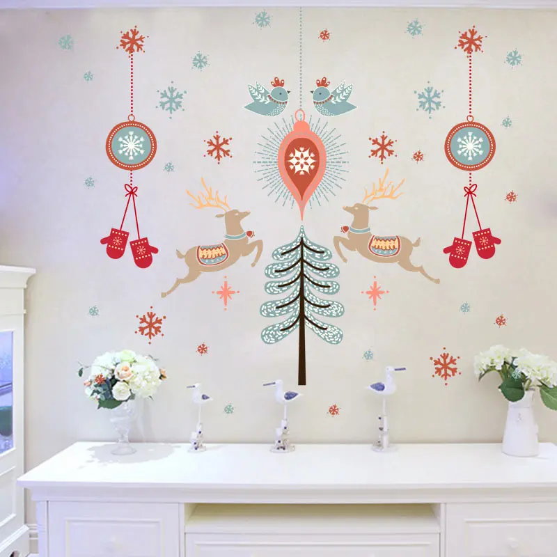 

Large Christmas Deer Wall Stickers New Year PVC Window Stickers Snow Jingle Bell Posters Home Decor for kid Room Wall Art Decals