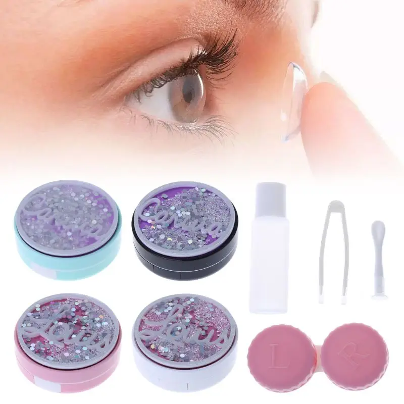  Glittering Contact Lens Case Cosmetic Box Portable Travel Storage Kit Eye Care Container Holder LX9