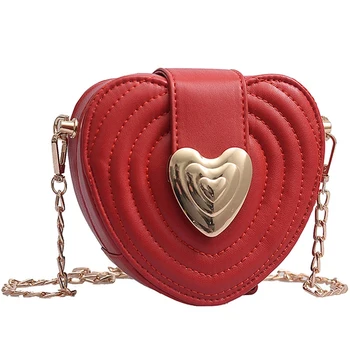 

Sweet Heart-Shaped Bag Fashion Pu Leather Women'S Handbag Mini Shoulder Messenger Bag Red