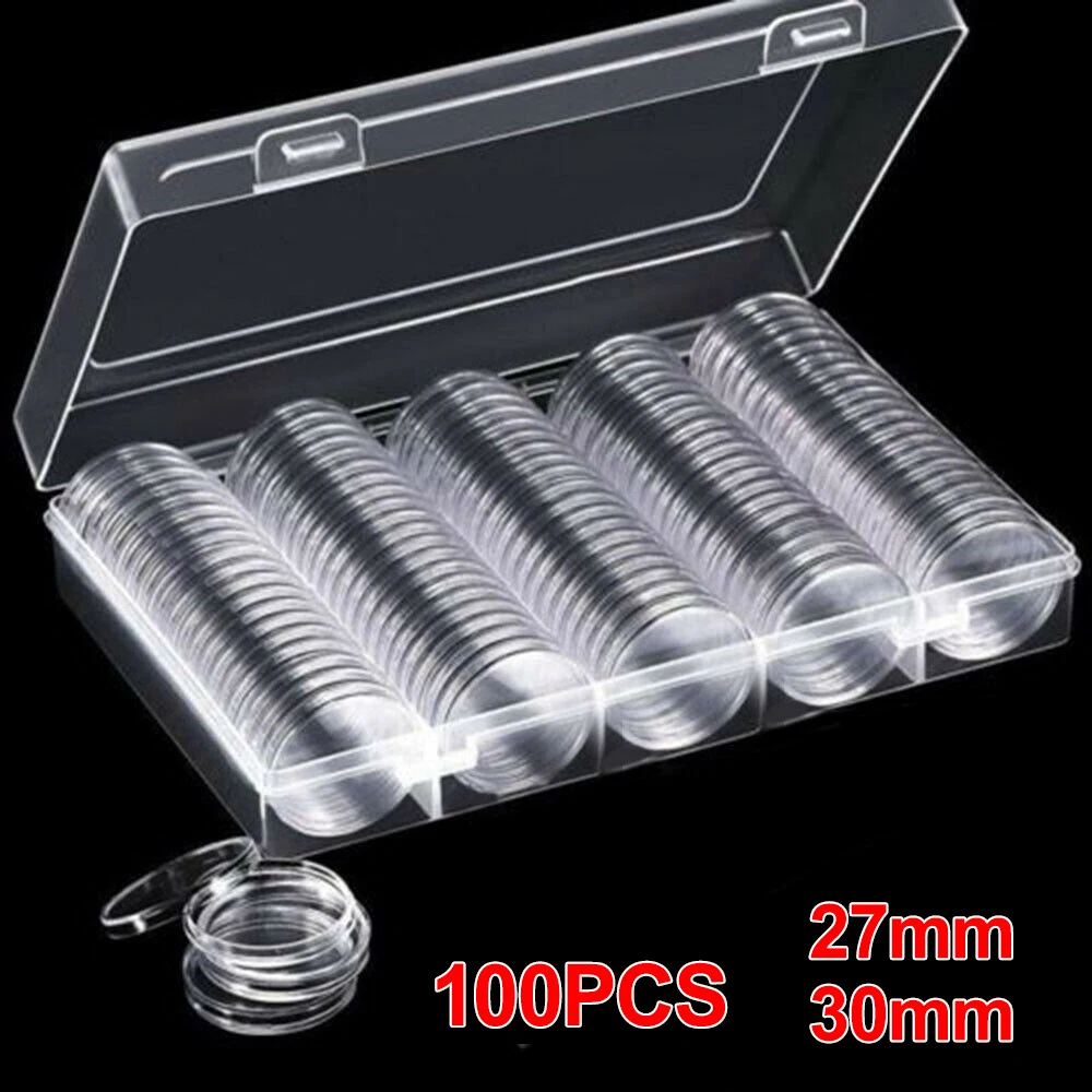 

100Pcs 27/30mm Clear Coin Protector Round Case Coin Collection Transparent Storage Box Round Coin Capsules Container Holder
