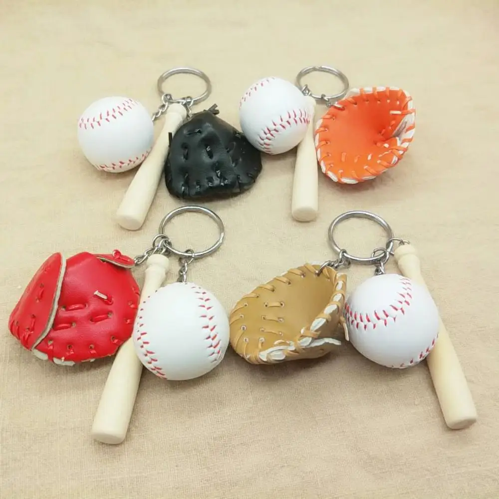 Mini Three-piece Baseball glove wooden baseball keychain sports Car Key Chain Ring Gift For Man Women wholesale | Украшения и