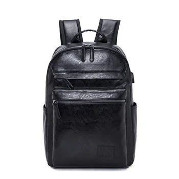 

New Business Men's Backpack Student Casual School Bag PU Leather Travel Backpack External USB Backpack