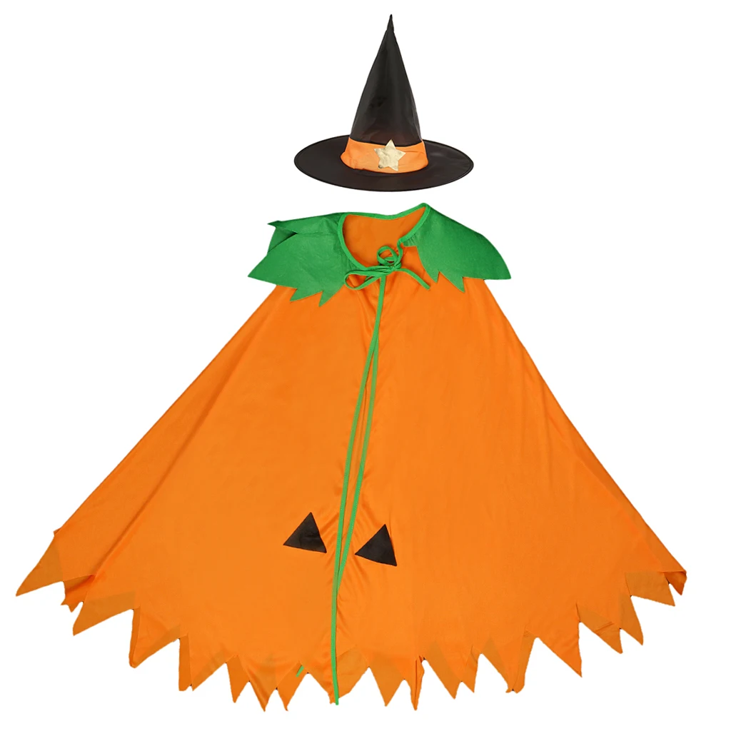 Halloween Orange Cape Cloak with Witch Cone Hat Home Party Cosplay Christmas Fancy Dress