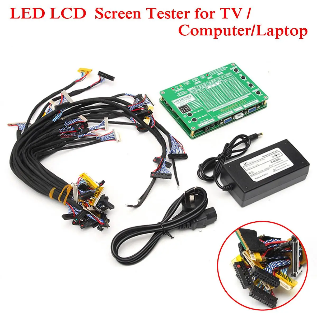 

LCD LED Panel Test Tool LVDS Screen Tester for TV/Computer/Laptop Repair Inverter Built-in 100 Kind of Resolution Test Procedure