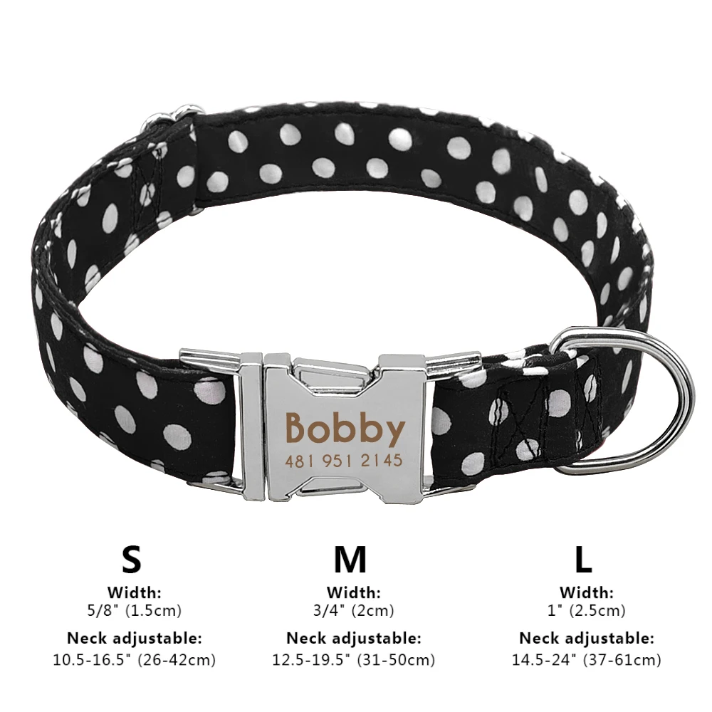 Custom Nylon Dog Collar Fashion Print Dog Collars Customized Puppy Pet Collar Engraved Name for Small Medium Large Big Dogs Pug 