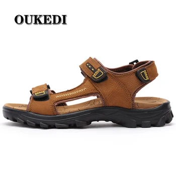 

2018 Genuine Leather Men Beach Sandals Soft And Comfortable Outdoor Sandals Men Hiking Sandals Cool Summer Shoes