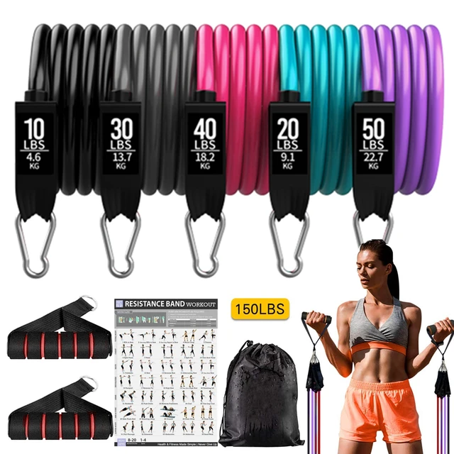 Fitness Pilates Bar Kit Resistance Bands with Ab Roller for Abs Workout  Core Strength Training Equipment