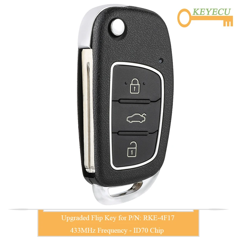 KEYECU Upgraded Flip Remote Control Car Key for Hyundai IX25 2014 2015 2016 Fob 3 Buttons - 433MHz 4D70 Chip P/N: RKE-4F17 | Автомобили и