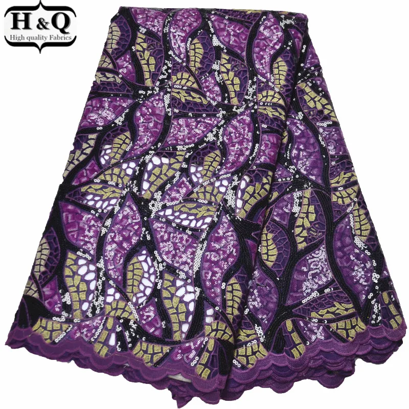 

Newest Trees Sequins Lace Fabric Purple African Mesh Lace Fabric Hollow Out Organza Lace Party Paillette Gown For Aso ebi Dress