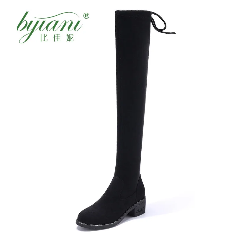 

Bandage Cloth Chunky-Heel Boots Women's 2019 Autumn And Winter New Style Elasticity Boots Small Chili Socks Boots over-the-Kne