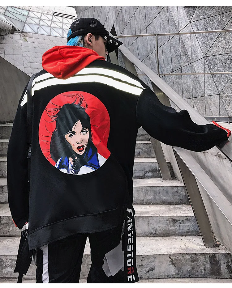 Aolamegs толстовки для мужчин крутые комиксы девушка печати пуловер Harajuku стиль толстовка с капюшоном высокий уличный пэчворк уличная пара