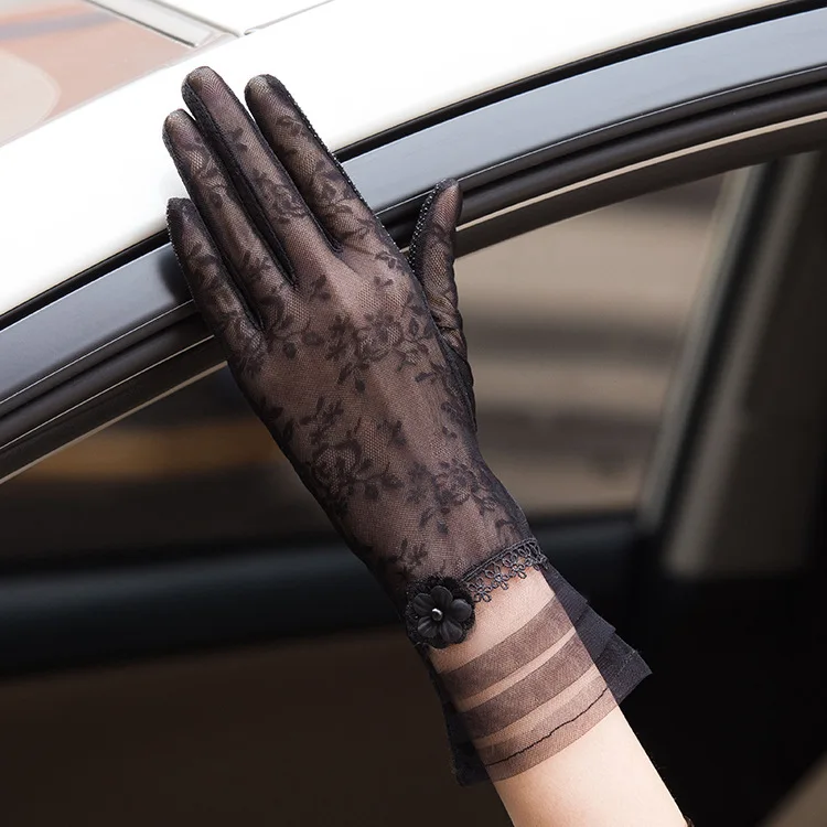 

Short Breathable Riding Driving Sunscreen Gloves Feminine Black Lace Sunshade Gloves Guantes Ciclismo Eldiven Handschoenen 2020