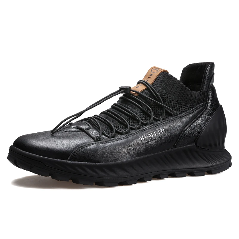 Дышащий светильник, беговые кроссовки, натуральная кожа, уличная спортивная мужская обувь, мягкая Нескользящая амортизация, дизайнерские черные мужские кроссовки - Цвет: Black