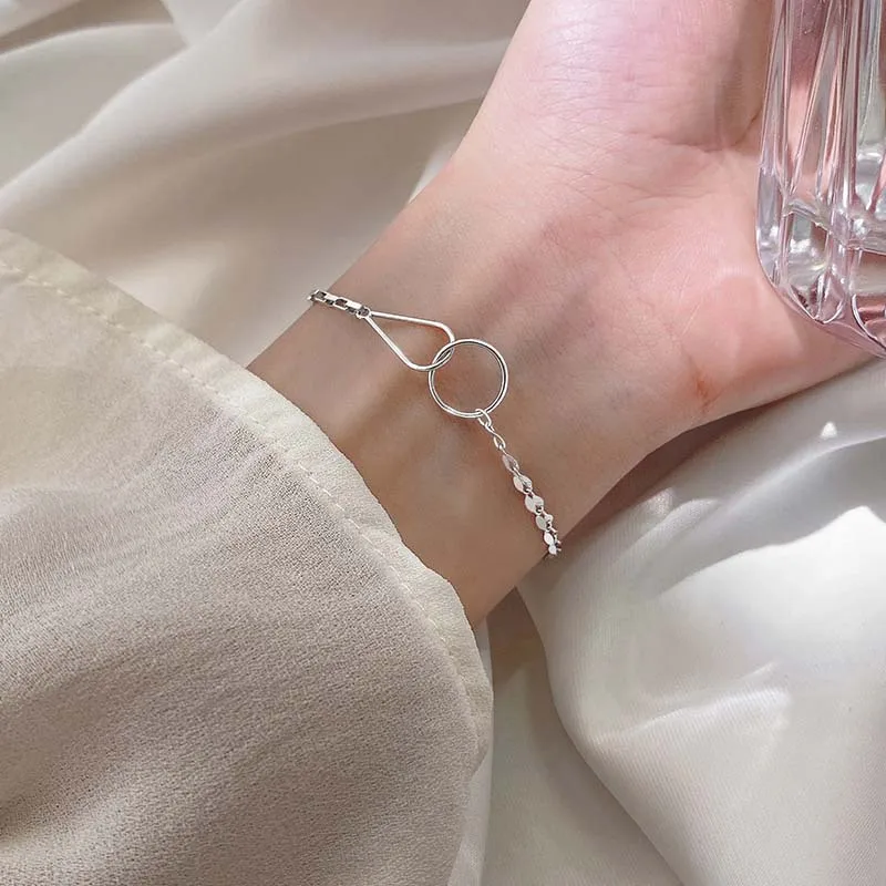 Trend Silver Color Round Wafer Bracelets Hollow Circular Link Up Geometry Bracelet For Women Girl Party Gift Wholesale Price | Украшения и