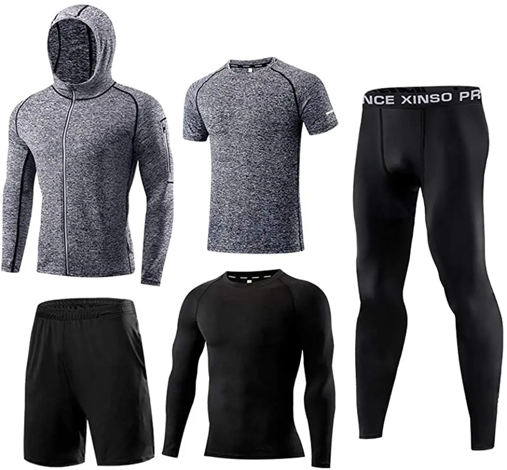 

5PCS/Set Men's Fitness Legging Long Sleeve Shirt Compression Running Sportwear