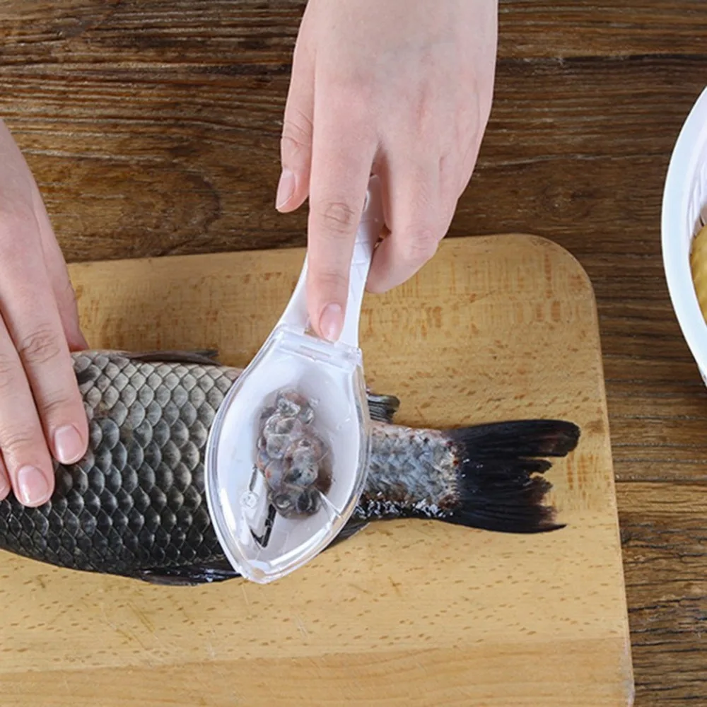 All Plastic Fish Scales Remover Cleaner Skinner Scaler With Cap Fast Cleaning Fish Skin Descaler Plastic Kitchen Fish Tools