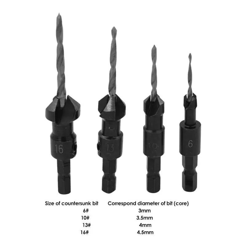 4 шт. коническая Шестигранная Резьбовая головка фаска сверло деревообрабатывающее сверло набор
