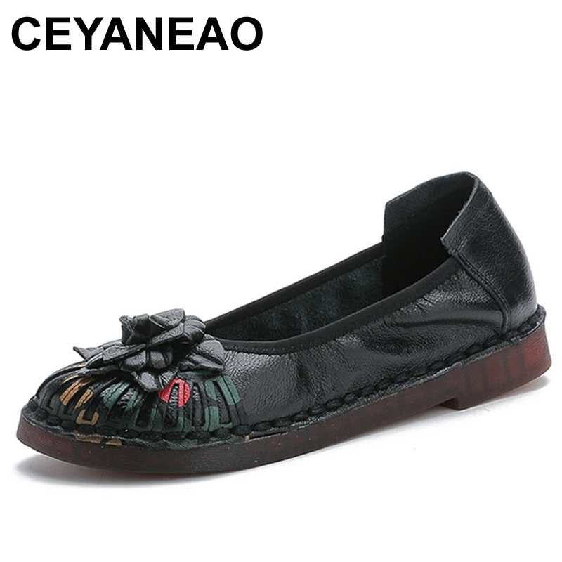 Женские туфли CEYANEAO из натуральной кожи мокасины без каблука с цветами в