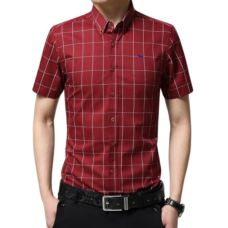 Asian size Men Short sleeve Shirt Men Fashion Blaine Men Clothes Slim Fit Plaid Cotton Casual Men Business Social Casual Shirt
