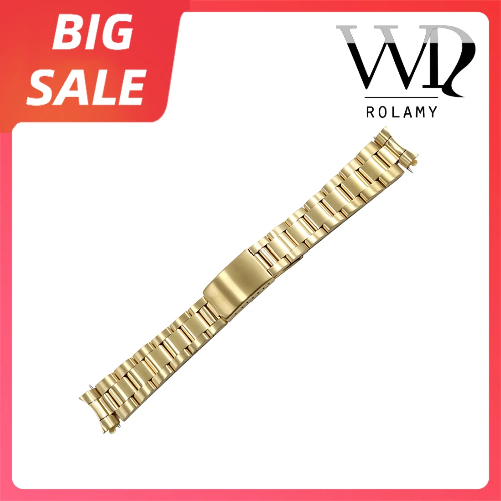 Rolamy 13 17 19 20 Millimetri In Oro Watch Band 316L In Acciaio Inox Cinturino In Oro Bracciale Oyster Per Rolex Submariner Datejust Seiko