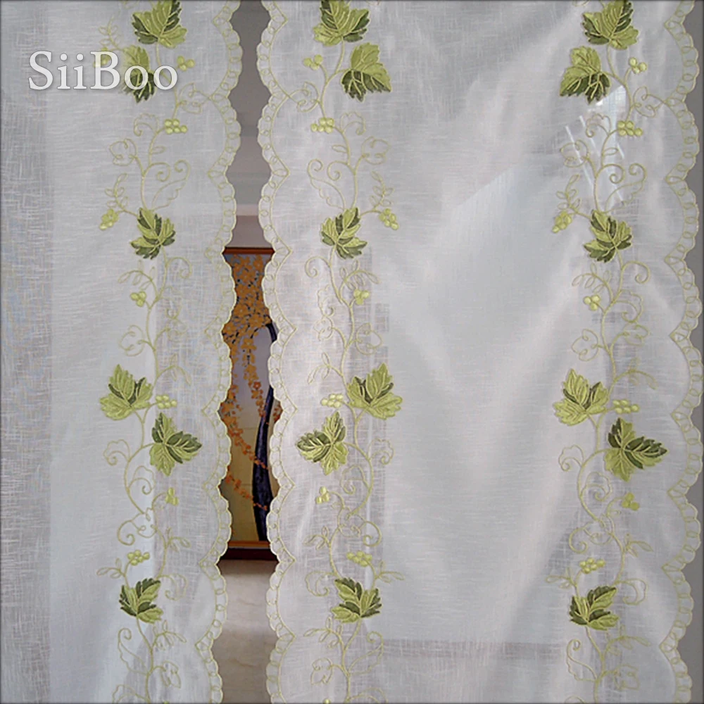 Пасторальный стиль зеленые листья вышивка готовая дверь занавес полузанавес