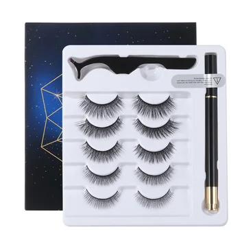 

New 5 Pairs False Eyelashes Eyeliner Kit No Glue No Magnets Handmade Silk Lashes Fake Eyelashes Extension Easy to Makeup Tools
