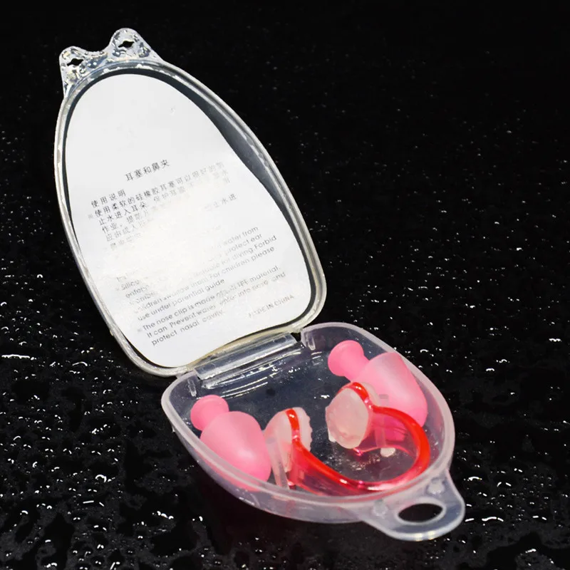 

Soft Silicone Swimming Nose Clips + 2 Ear Plugs Earplugs Gear with a case box Set Pool Accessories Water Sports