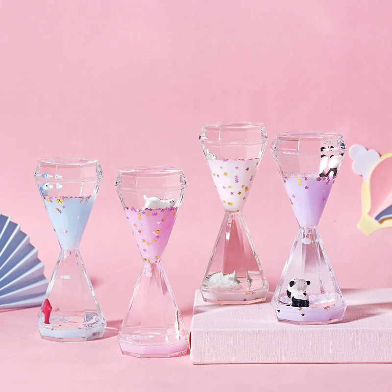 

Milk Color Oil Hourglass Timer Clock Floating Visual Movement Liquid Motion Bubble with Cute Animal Ornaments Birthday Gift Toy