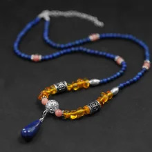 Acecare ручной работы из бисера лазурит Янтарное ожерелье женская модель стерлингового серебра 925 пробы