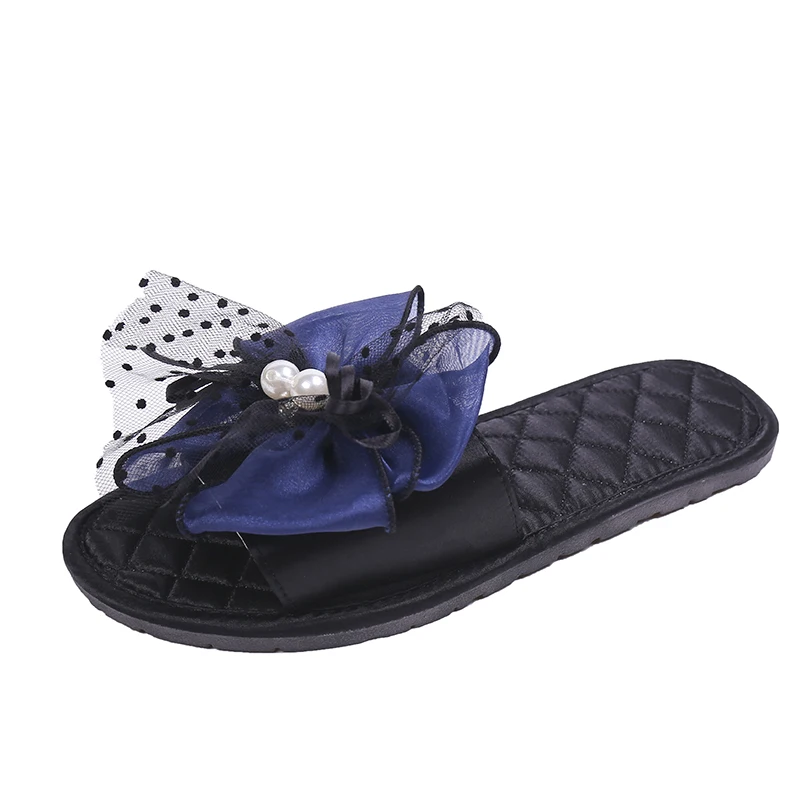 Litthing; коллекция года; женские шлепанцы; новые модные шлепанцы; сандалии; Вьетнамки; женские повседневные пляжные шлепанцы; сандалии с бантом; удобная обувь на плоской подошве - Color: Blue 1