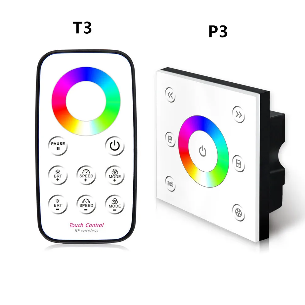 DC12V 24V LED Strip RGB Controller Wall Mount touch panel P3 and T3 RF Wireless Remote Led RGB Strip Tape Ribbon controller