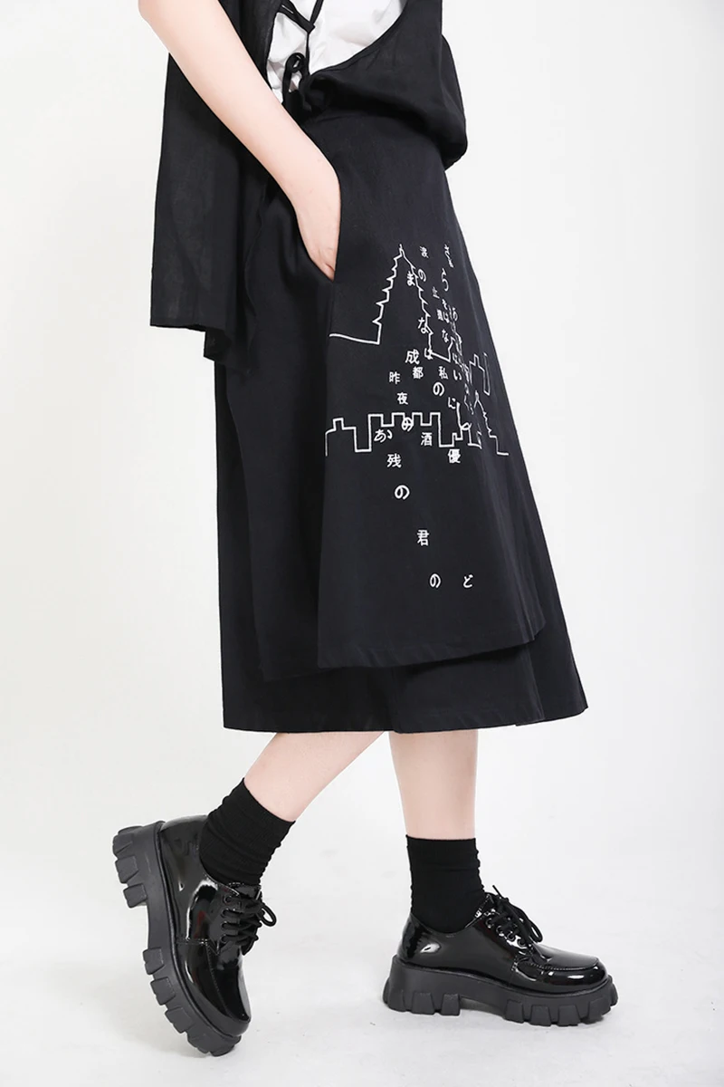 [EAM] High Elastic Waist Black Pattern Printed Irregular Half-body Skirt Women Fashion Tide New Spring Autumn 2020 1X349