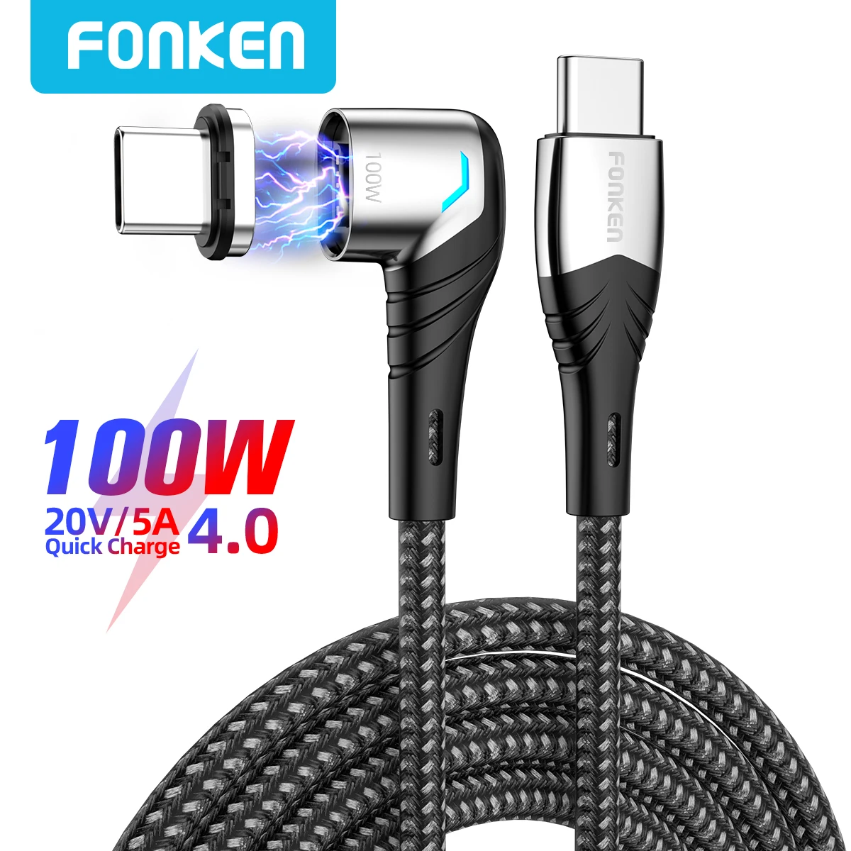 100W Magnetic Charger Cable Quick Charge 4.0 USB C to USB Type C Data Cord for Xiaomi Redmi Note 9 Fast Charger for MacBook iPad