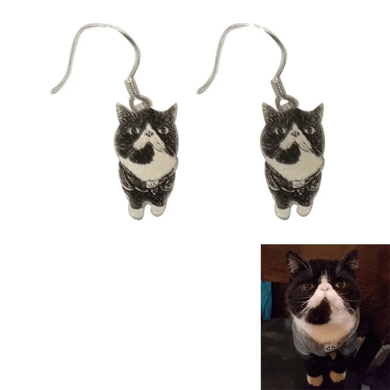 

Custom Sterling Silver Pet Cat Dog Photo Dangle Earring Engraved Name Silver Dog Tag Earrings Best Gift Women Men Memorial
