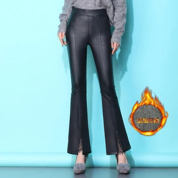 

Fp3087 2019 new autumn winter women fashion casual Popular long Pants PU leather cashmere thickening warm comfortable korean