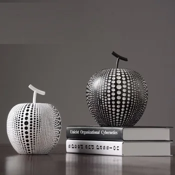 

Nordic Wave Point Apple Statue Black/White Apple Figurine Plant Art Sculpture Resin Art&Craft Home Decoration Accessories R2516