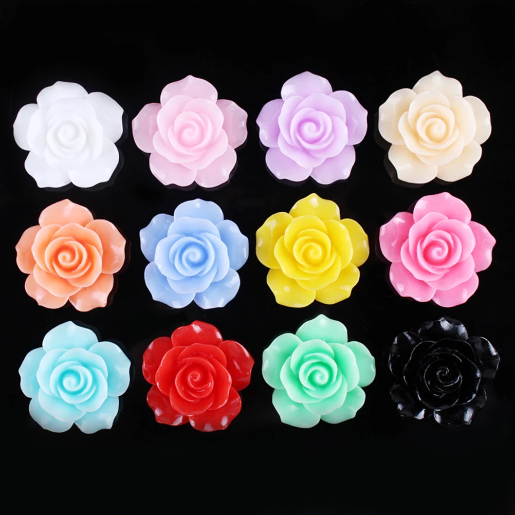 50pcs Resin Flower Beads Rose Flatback DIY Embellishment Cabochons for Jewelry Making Craft Scrapbooking