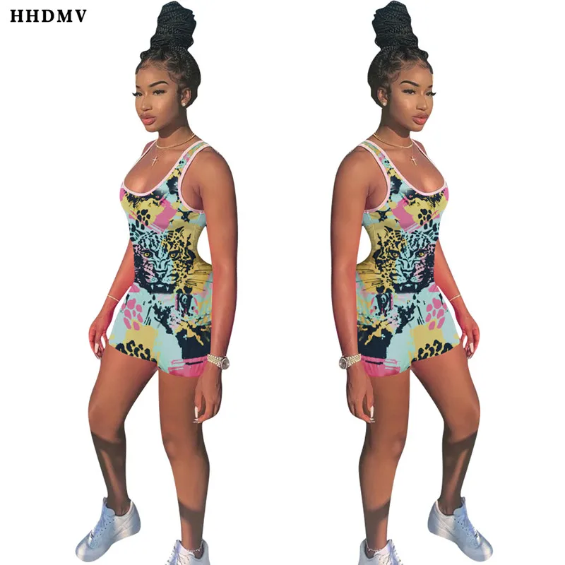 HHDMV GYD18105 reduction of age hip hop style jumpsuits sleeveless round neck vest type printed simple jumpsuits short pants