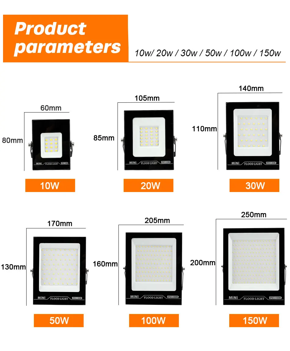 Projecteur LED Extérieur IP66 - Puissance 10W à 500W, Lumière Blanche Chaude Ou Froide