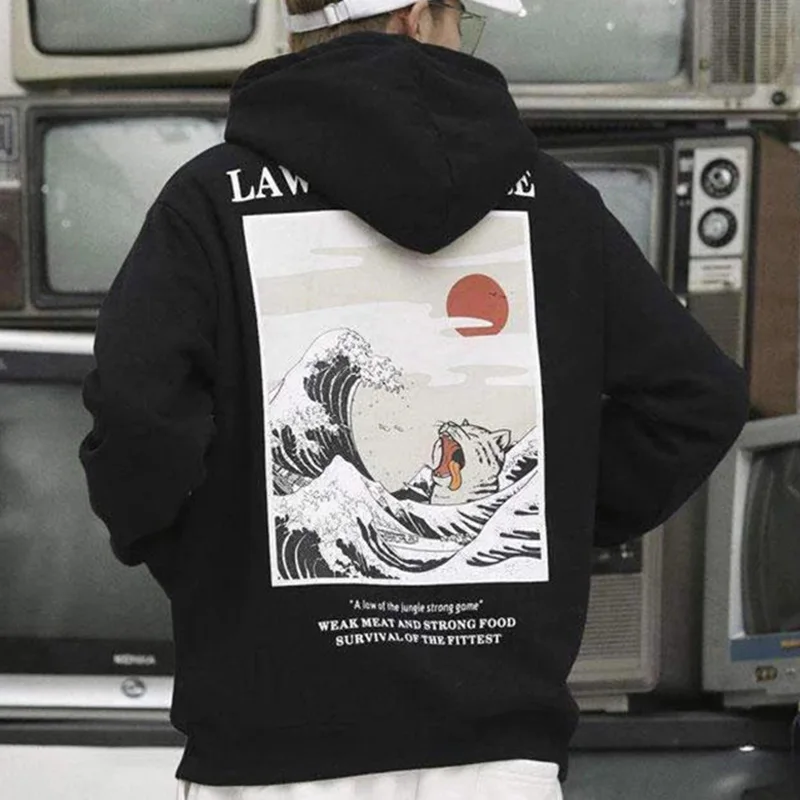 Autumn Japanese Print Men's Hoodies Hooded Streetwear Funny Cat Wave Velvet Hoody Men 2020 Winter Casual Unisex Black Sweatshirt Autumn Japanese Print Men's Hoodies Hooded Streetwear Funny Cat Wave Velvet Hoody Men 2020 Winter Casual Unisex Black Sweatshirt
