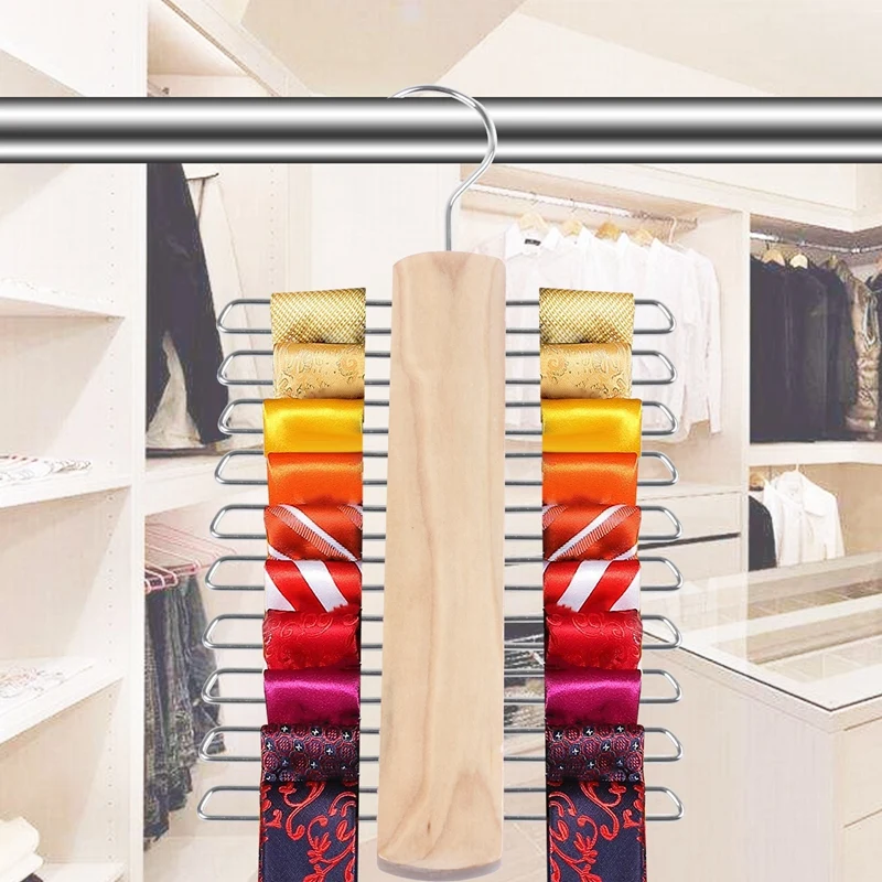 Professional Store 20 Bar Wooden Tie Hanger Scarfs Belt Rack Organiser