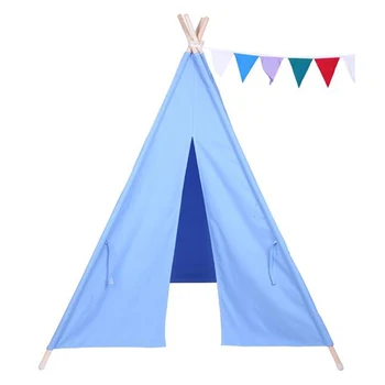 

Indian Tent Children Teepee Tent Baby Indoor Dollhouse with Small Coloured Flags Roller Shade and Pocket for Kids Gifts
