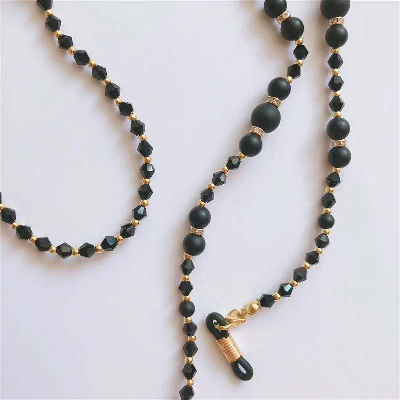Трендовая Золотая черная кристальная бисерная цепочка для очков, цепочки, ожерелье, шнур для очков для чтения, держатель для шеи, ремень, веревка для очков