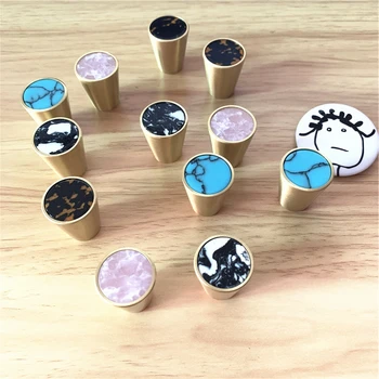 

LCH Nordic Style Solid Brass Inlaid with Pink Black Marble Cabinet Knob Drawer Pull Furniture Handles Brass Knob Clothes Hook