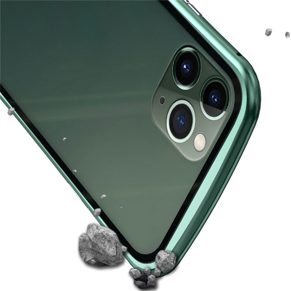 Чехол для телефона для iphone 11 для iphone 11pro для iphone 11Pro Max металлическая рамка двойное закаленное стекло Прозрачный Магнитный Корпус