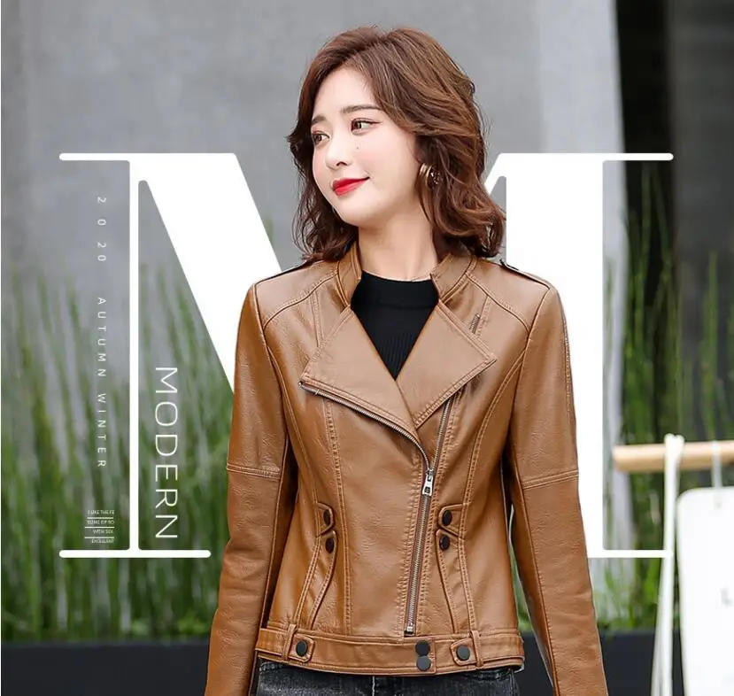 2020 New Spring Autumn Lady Basic Coat Outerwear Slim Faux Leather Jacket Women Classic Moto Biker Jacket
